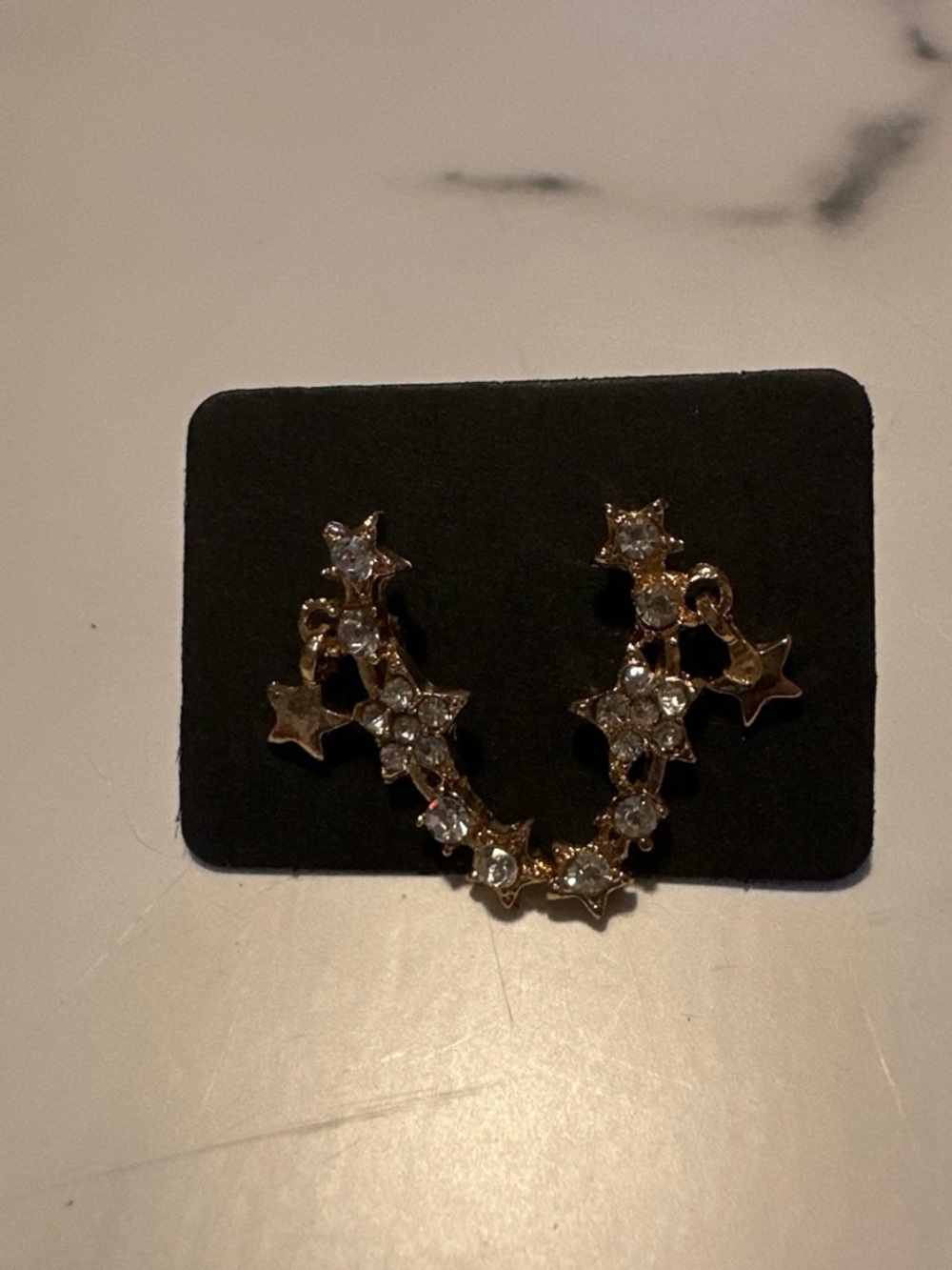 Gold Star Cluster Ear Cuff with Clear Crystals - Women Jewelry Dangle Star